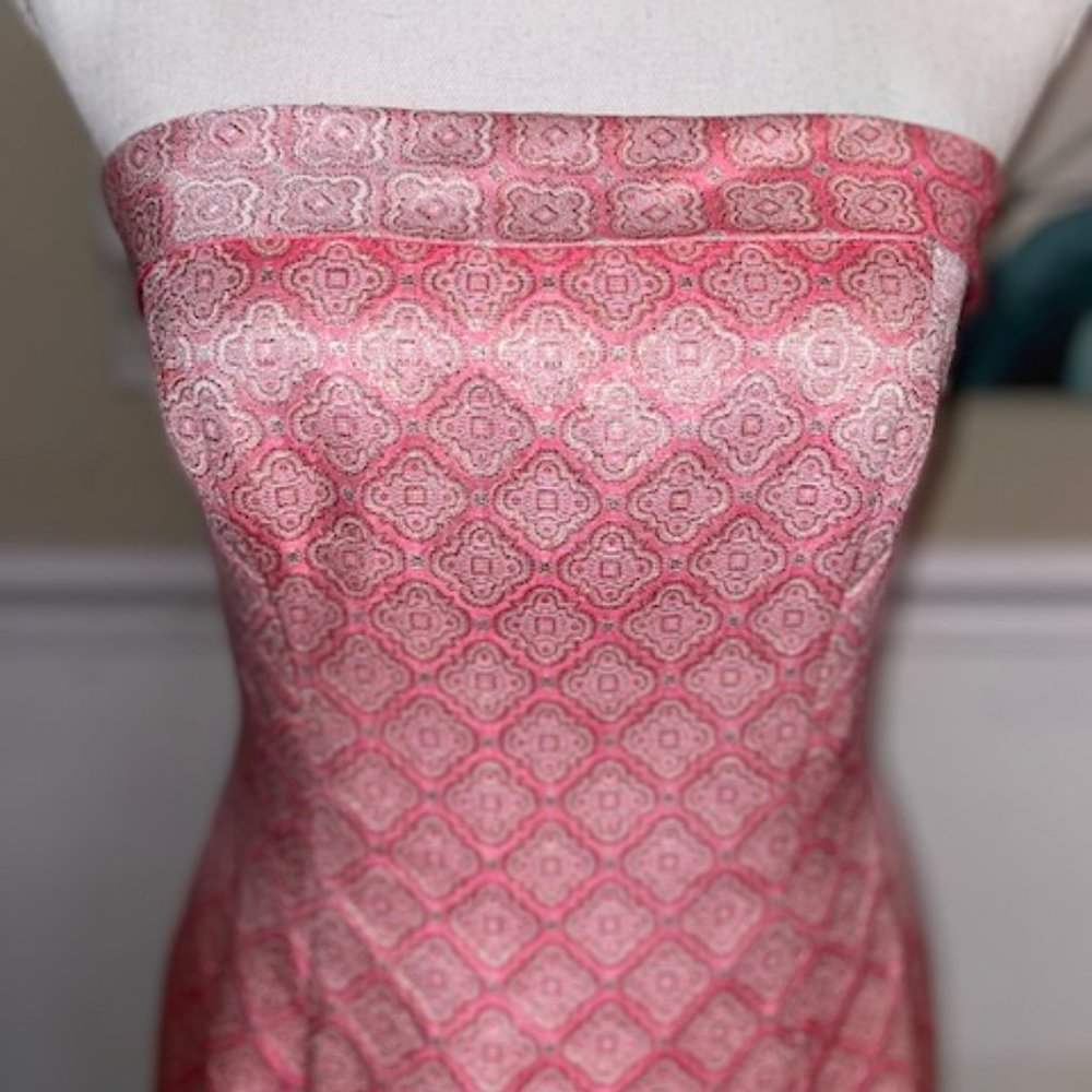 Escada Sz 36 Pink, Sliver, Gold Strapless Brocade Evening Dress - Picture 2 of 15